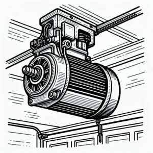 A line drawing of a garage door motor