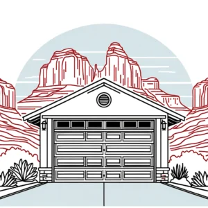 Garage door smoothly opening to a backdrop of red cliffs