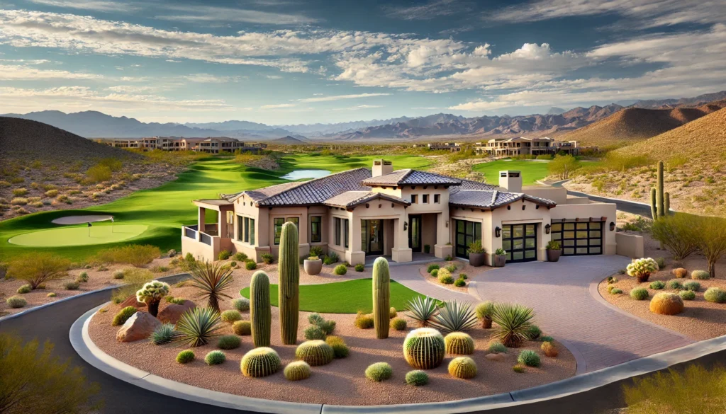 A beautiful modern house located in Mesquite, Nevada, near a golf course