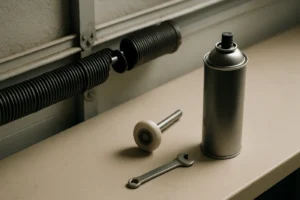 Editorial photo for noisy garage door broken spring
