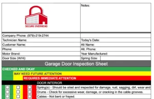Garage Door Inspection Sheet -Secure Overhead